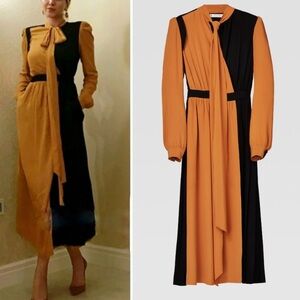 NWT ZARA 2019 Campaign Maxi Dress Long Sleeve Color Block Black Mustard Size S M